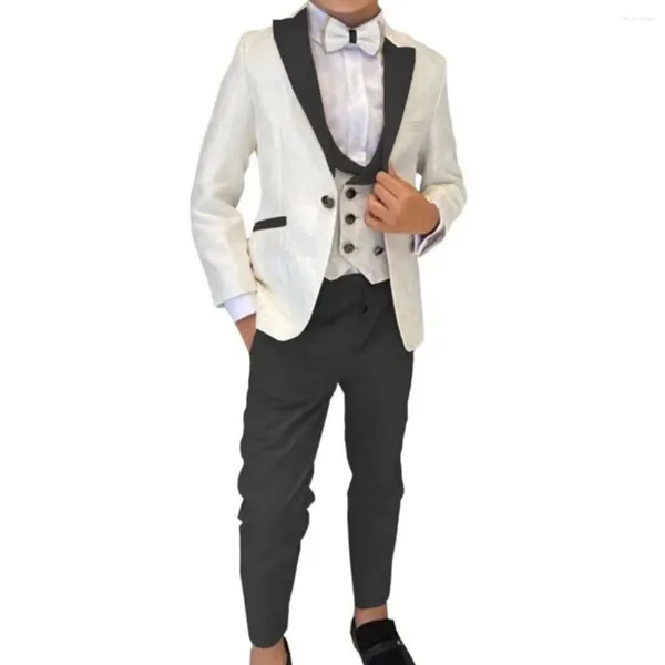 Costumes pour hommes Costume de garçon enfant ivoire Jacquard veste ensembles fleur garçons Costume de fête formelle enfants mariage smoking (veste gilet pantalon)