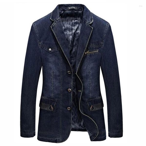 Costumes pour hommes Marque Vêtements classiques Hommes Vestes Denim Blazer Pardessus Slim Fit Jeans Casual Royal Blue Costume Veste avec patchs