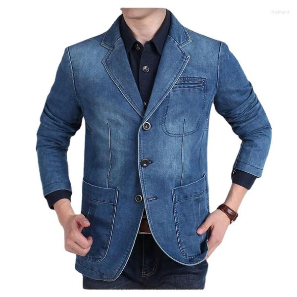 Costumes pour hommes Marque Mode Hommes Blazer Tendance Jean Costume Casual Veste Hommes Slim Fit Denim Printemps Manteau