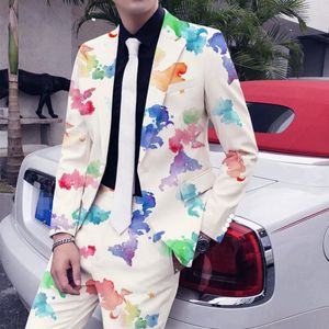 Herenpakken Brand Man Floral Suit voor huwelijks topkwaliteit heren feest slanke fit 2 -delige bruidegom Terno Masculino (jasbroek) Q1211