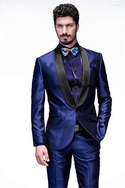 Costumes pour hommes marque hommes garçons d'honneur châle revers marié Tuxedos Roral bleu mariage homme costume (veste pantalon cravate ceinture) B631