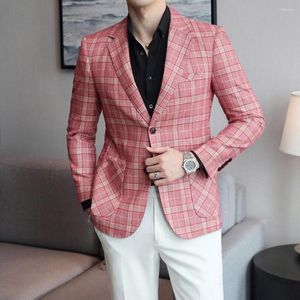 Costumes pour hommes marque rose Plaid Blazer veste décontractée homme manteau hommes Blazers Costume Homme Costume vestes