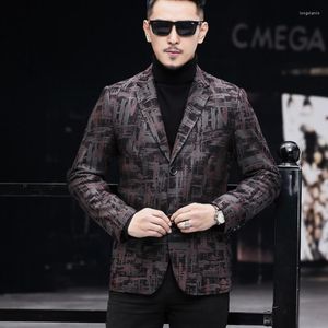 Costumes pour hommes Marque Veste en cuir véritable Hommes Mode 2022 Bureau Blazer en peau de mouton à simple boutonnage Casual Costume imprimé Plus Taille 4XL