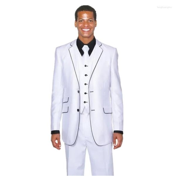 Trajes de hombre marca blanco muesca solapa Blazer boda hombres novio esmoquin fiesta padrinos de boda dos botones chaqueta pantalones chaleco