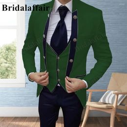 Costumes pour hommes Bridalaffair 2023 Design Noirâtre Vert Pansy Bleu Marine Revers Pour Hommes Cadeau De Mariage Blazer Gilet Pantalon 3 Pièces