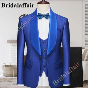 Costumes pour hommes Bridalaffair 2023 Jewel Blue Luxury Fashion Plaid Groom Tuxedos Single Breasted Men For Wedding Male Party Costume Homme