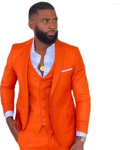 Herenpakken Fel Oranje Notch Revers Mannen Kostuum Homme Trouwjurk Tuxedos Terno Masculino Slim Fit Bruidegom Prom Blazer Broek 3 Stuks