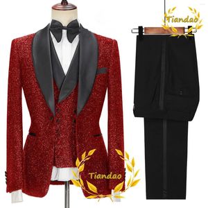 Costumes pour hommes costume en soie brillante 3 pièces smoking de marié pour veste de mariage pantalon gilet vêtements de mode Blazer masculin