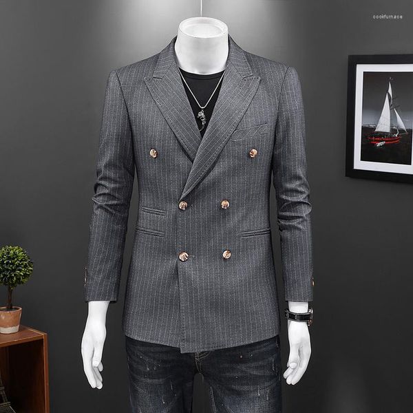 Costumes pour hommes britannique classique Double boutonnage affaires Social formel Blazers gris rayé robe de soirée veste hommes tout Match bureau Blazer