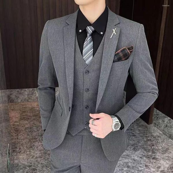 Trajes de hombre Estilo británico Moda Elegante Slim All-match Suit Conjunto completo Hombre guapo Caballero Pantalones de negocios Chaleco de tres piezas