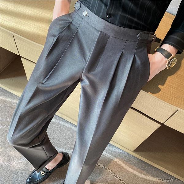 Trajes de hombre estilo británico de cintura alta pantalones de negocios informales ropa de calle 2023 cinturón Social de moda decoración Slim Fit traje