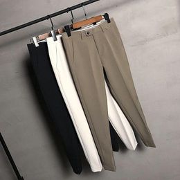 Herenpakken Britse stijl mannen pak broeken slanke voeten stretch broek zakelijk formeel werkende bruiloft casual mannelijk merk kleding a129