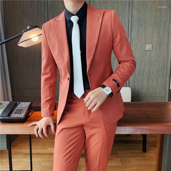 Trajes para hombres Estilo británico Sólido Bordado Slim Business Formal Hombres Boda Novio y padrino de boda Traje PROM Tuxedo 2 piezas Set