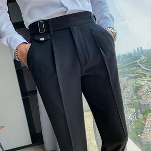 Costumes pour hommes Style britannique solide taille haute costume pantalon hommes affaires vêtements de cérémonie pantalon 2023 qualité mince décontracté bureau pantalon