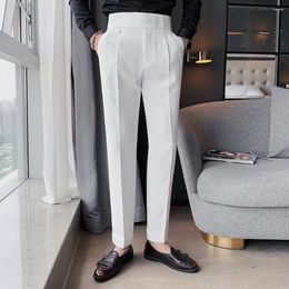 Herenpakken Britse stijl lente effen business casual pak broek hoge taille knop mannen formele kwaliteit slanke kantoorbroek