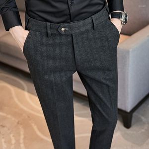 Trajes para Hombres Pantalones De Lana A Rayas De Estilo Británico Hombres Otoño Invierno Vestido De Negocios Pantalones De Traje Slim Fit Casual Oficina Social Ropa De Calle