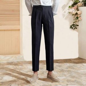 Herenpakken Britse stijl broek Solid Color Suit Formele zakelijke broek Wijd been Midden hoge taille diepe zakken
