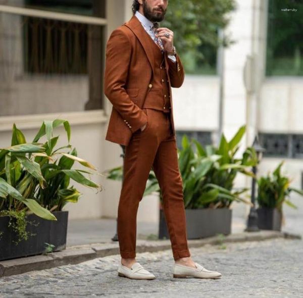 Trajes para hombres Brown Fashion Formal para fiesta de bodas Blazer Sets Bridegroom Chaqueta de 3 piezas Pantalones de chaleco Homme Homme