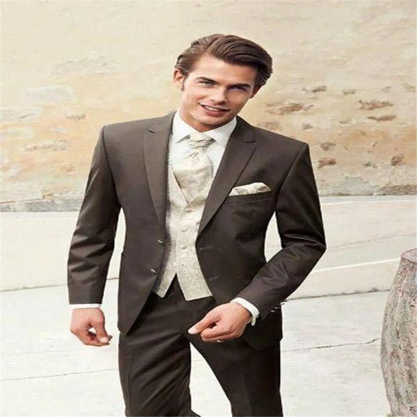 Costumes pour hommes Brown Formel Hommes Mariage Slim Fit Tuxedos Revers Encoché Groomsman Costume Homme Marié Blazer 2Pcs Veste Pantalon