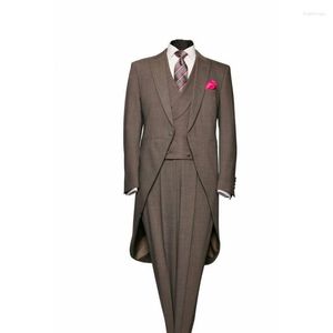 Costumes pour hommes marron longue veste pour hommes mariage un bouton robe de marié Costume Homme smoking bal fête Blazer ensembles vêtements 3 pièces