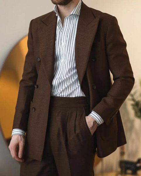 Costumes pour hommes Brown Men Suit Papel Papel Pantalon de veste de veste formelle