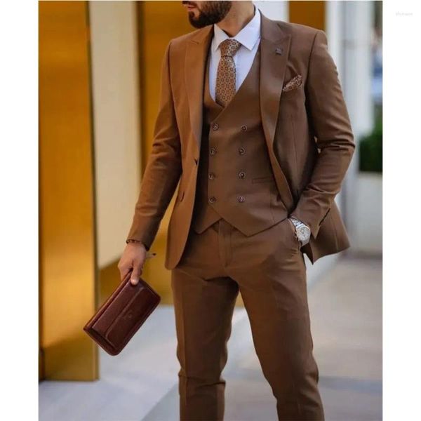 Costumes masculins Brown Mens Cost Slim Fit 3 pièces Blazer Vest Pantal