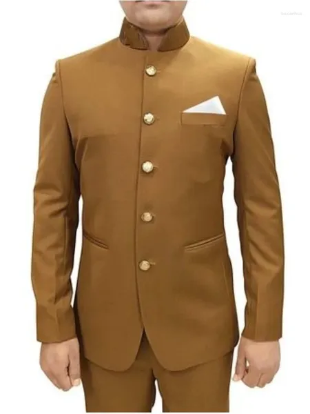 Costumes masculins Brown Stand Collar Men India Design Blazers Male Pantal