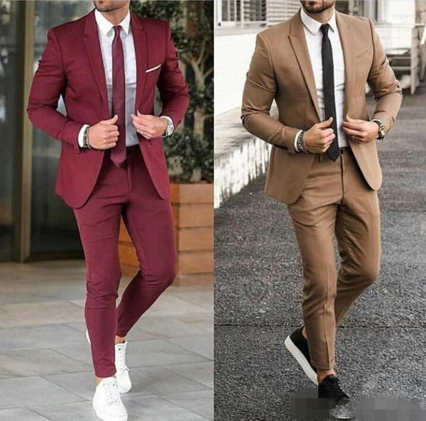 Trajes de hombre Borgoña Hombres para boda Blazer de solapa con muesca Pantalones Traje Slim Fit Novio Esmoquin Prom Traje de negocios (Chaqueta Pantalones Corbata)