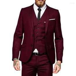 Costumes pour hommes bordeaux hommes coupe ajustée formel marié bal smoking 3 pièces personnalisé mâle Blazer veste avec pantalon gilet mode masculine