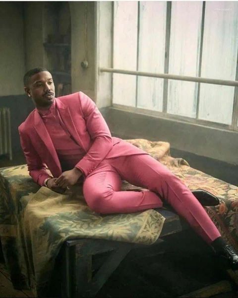 Trajes de hombre de negocios de 2 piezas, conjunto de fiesta Formal para novio de boda rosa, vestido de noche personalizado (pantalones de chaqueta)