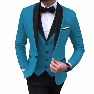 Trajes de hombre de negocios negro chal traje con solapa Homme boda novio ajustado Chaquetas Elegantes Para Hombres conjuntos de 3 piezas