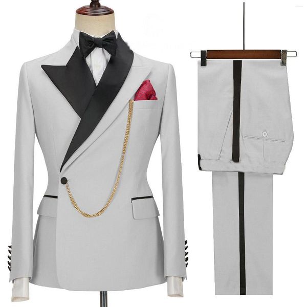 Trajes para hombres Casual de negocios Hombres 2 piezas Blazers de doble solapa espacial Novio de boda Vestidos de fiesta Traje de fiesta Homme Chaqueta a medida Pantalón