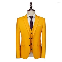 Costumes pour hommes affaires décontracté couleur unie 3 pièces costume mâle deux boutons Blazers Jacker manteau pantalon pantalon gilet gilet