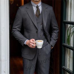Business des costumes masculins Gris foncé élégant pour hommes Slim Fit Wedding Groom Tuxedos 3 pièces SetS Classic Jacket Double-Basted Vest Pantal