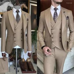 Trajes de hombre de negocios de color caqui Formal Slim Fit 3 piezas novio de boda Terno Masculino personalizado chaqueta de Hombre chaqueta chaleco pantalón conjuntos