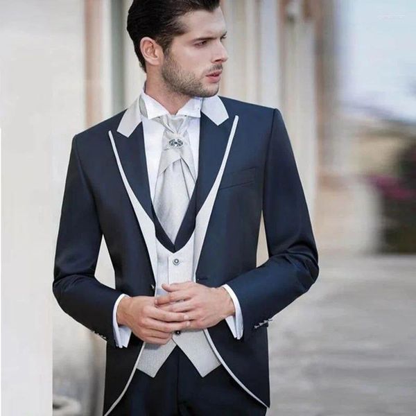 Trajes para hombre, traje de ocio de negocios, verde, rojo, gris, azul marino, chaqueta vino, chaleco, pantalones, conjunto de 3 piezas, esmoquin de boda ajustado para hombre