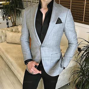 Trajes de hombre Traje de negocios Blazer clásico gris con un botón Actividades formales Abrigo de traje hecho a medida Chaqueta elegante con solapa de muesca 1 pieza