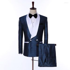 Trajes de hombre Traje de negocios Ropa formal Hombre Verde Fruto Collar Azul marino Coreano Casual Hombre Vestido de banquete de boda