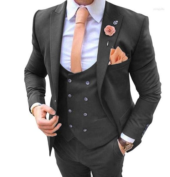 Trajes de hombre de negocios turquesa para hombre Slim Fit 3 piezas esmoquin Terno Masculino novio boda graduación noche Blazer chaqueta chaleco pantalones