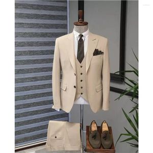 Herenpakken Business Wear Costume Homme Mannen Peaked Revers Wedding Tuxedos Slim Fit Bruidegom Prom Blazer Hombre 3pcs (Jas Broek Vest)
