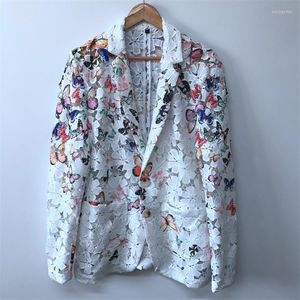 Costumes pour hommes papillon broderies fleur évider bourgeon soie beau luxueux caractère individuel manteau de loisirs mâle