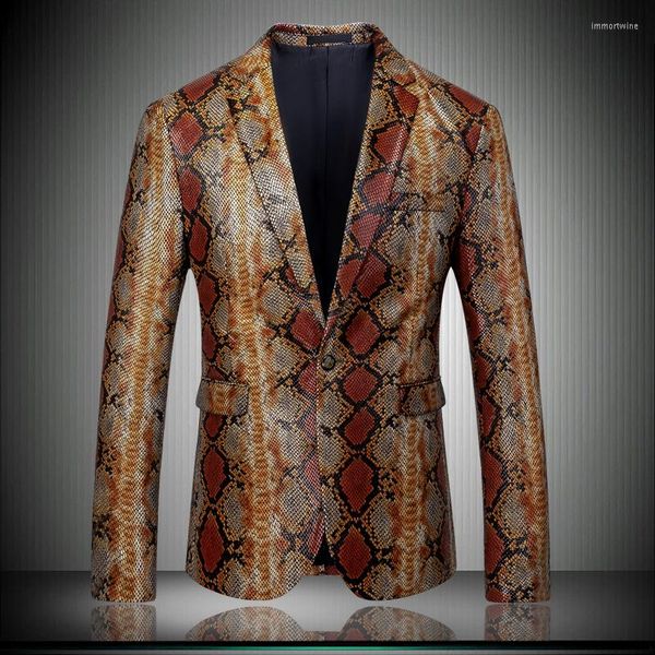 Costumes pour hommes bouton unique hommes Blazer 2023 Angleterre Designer Crocodile serpent motif or hommes robe veste Slim Fit fête porter 8806