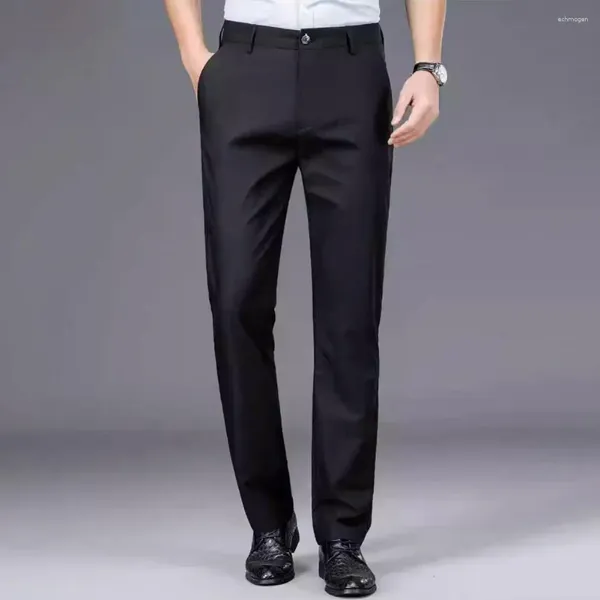 Trajes para hombre, pantalones de traje con cierre de cremallera y botones, felpa suave y gruesa, pierna recta sin arrugas para negocios, para oficina