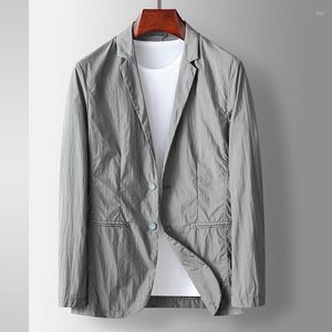 Herenpakken C-8217 Lente en zomer casual pak Micro gerimpeld dun effen kleur licht luxe kraag zonbescherming jas
