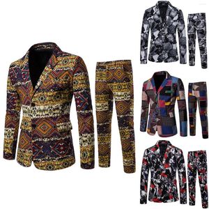 Herenpakken Calm heren voor casual pak met lange mouwen Pocket Jacket Slim retro etnische stijl Party 2-delige set M-4XL