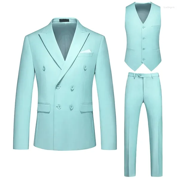 Trajes para hombres Traje de diseño de doble botonadura de color caramelo 3 piezas / 2 piezas Esmoquin formal para bodas y negocios Trajes ajustados sólidos de alta calidad