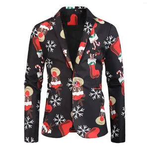 Trajes de hombre con gráfico de dibujos animados divertido traje de Navidad chaqueta Casual Blazers Navidad año fiesta masculina delgada