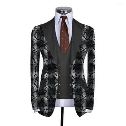 Trajes de hombre Casual negro Floral hombre traje 3 piezas padrino para boda cena fiesta Formal graduación conjunto noche Blazer hecho a medida