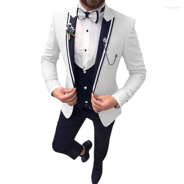 Trajes de hombre Traje de moda casual Conjunto de tres piezas (pantalones de chaleco superior) Solapa Ceremonia de boda delgada Novio Hombre