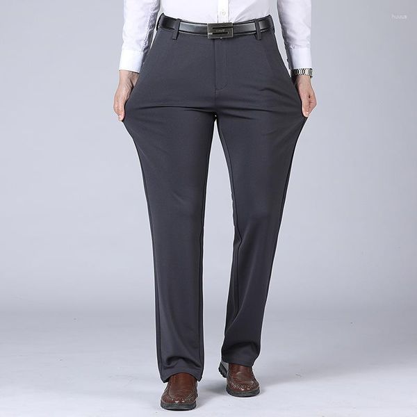 Trajes de hombre Pantalones largos informales de verano tubo recto fino pantalones de oficina de cintura alta elástico traje suelto de negocios